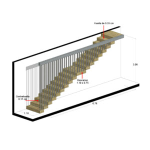Isométrico - Diseño de Escalera lineal