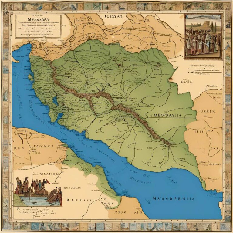 Mapa de Mesopotamia con los ríos Tigris y Éufrates.