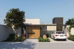 Rendedr, fachada moderna con jardines. Casa 201 por SM Arquitectura