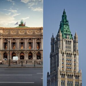 Opera de París (Francia): Mezcla barroco y neoclásico en su fachada. Edificio Woolworth (Nueva York, EE.UU.): Fusión de gótico y art déco. Ecléctico (Arquitectura)