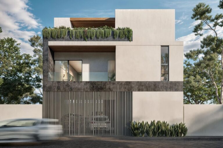 Fachada render Town house Montebbello en Yucatán