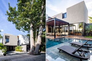 Casa Yaaxché en Yucatán. fachada de casa moderna, alberca