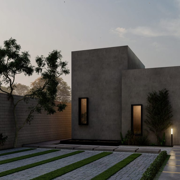 Render, Fachada de concreto pulido con cochera