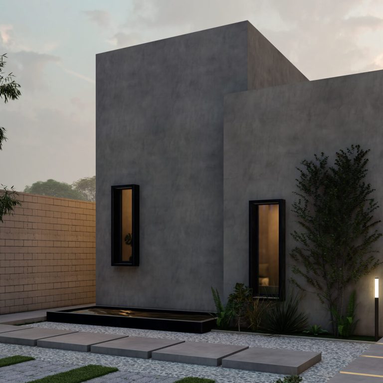 Render, Fachada de concreto pulido con cochera
