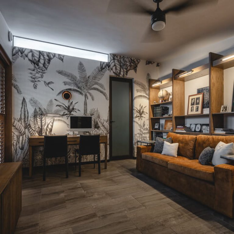 Sala de estar moderna, Casa Ahimsa por Binomio Taller