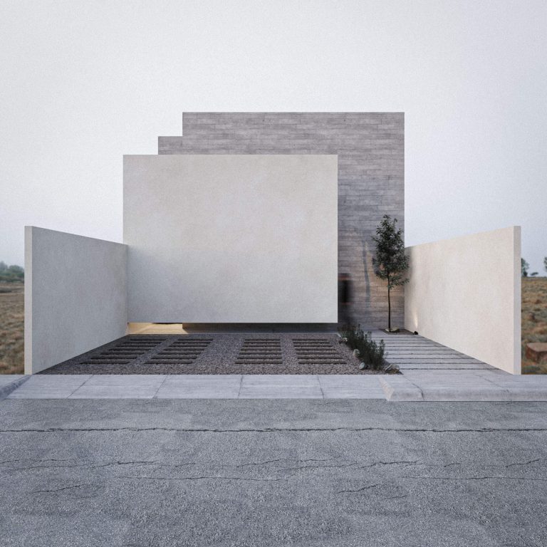 Render, fachada minimalista