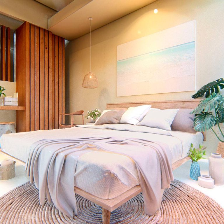 Render, archviz, Casa Bungalow en Yucatán: Diseño residencial por V+A Arquitectura. Render de habitacion