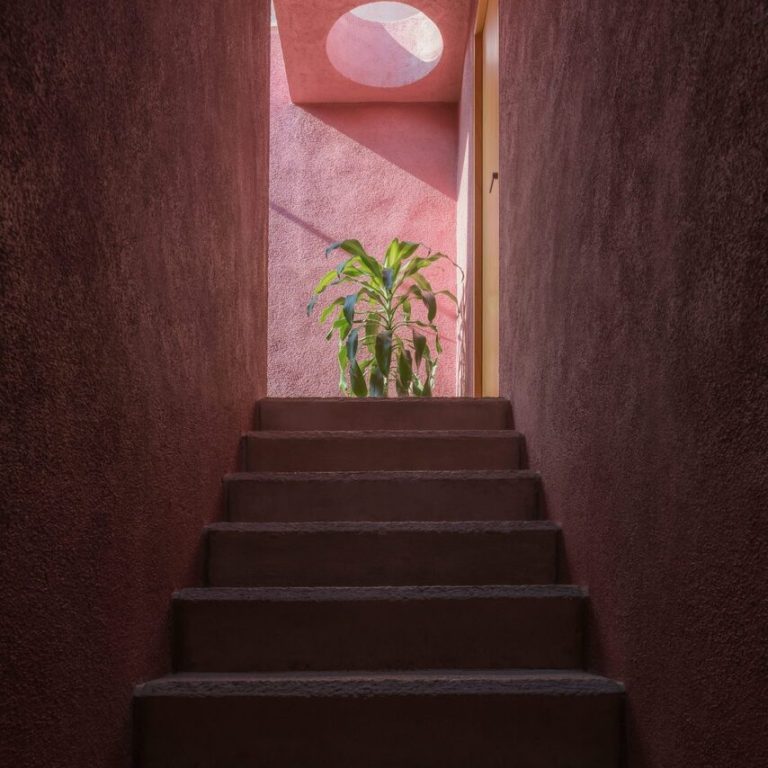 Acceso y celosía de ladrillo de Casa Cardona