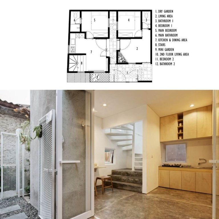 Planos de Casa Gemela en indonesia: Arquitectura y Diseño en Espacio Reducido de 73 m2