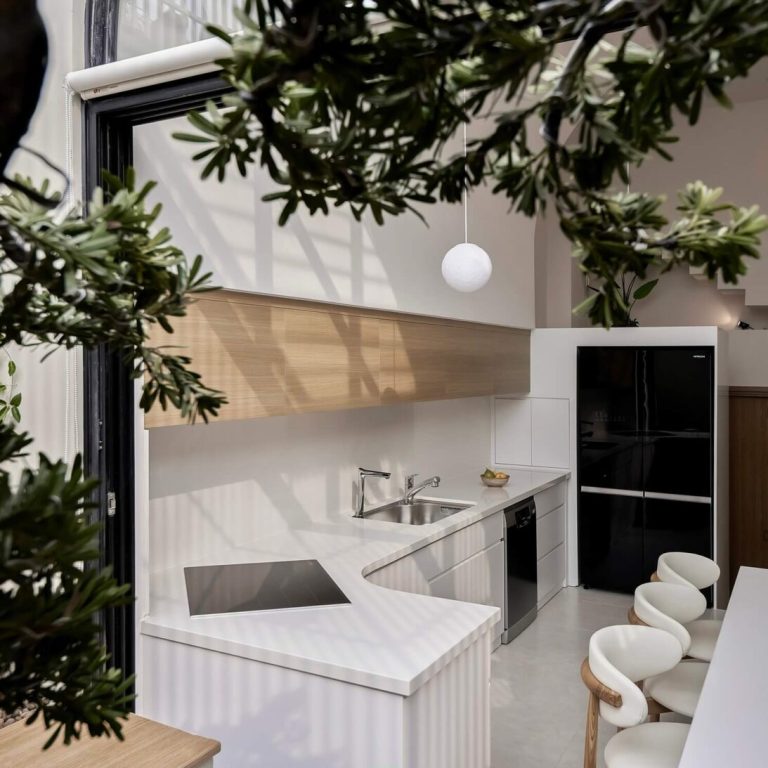 Casa Oasis: Vivienda Unifamiliar con Cocina Central y Techo Abovedado Curvo en Vietnam