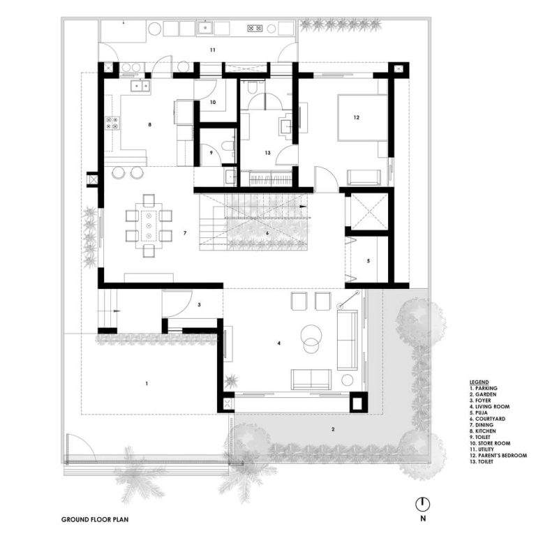 Casa Patio Central en la India por TRAANSPACE - Plano Arquitectónico - El Arqui MX