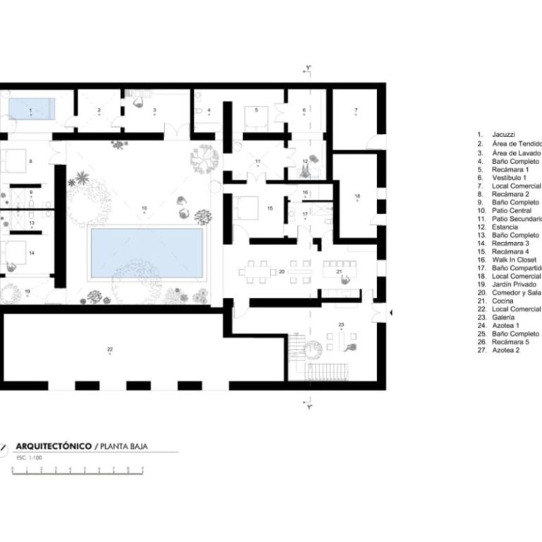 Planos Arquitectónicos. Planimetría de Casa Patio: Plantas, Fachadas y Cortes. Arquitectura Contemporánea y Tradición en Valladolid