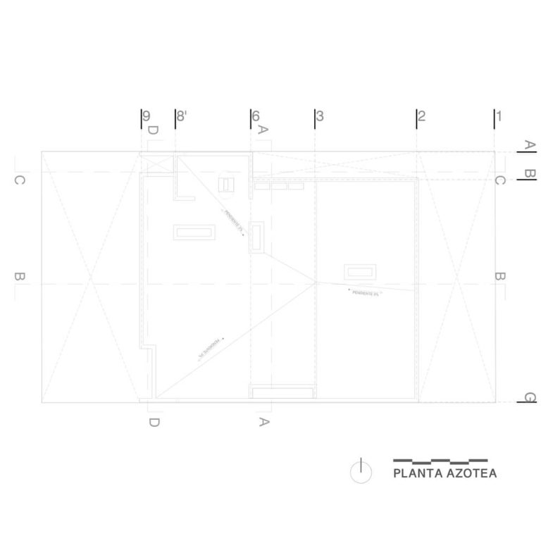 Planta de Azotea, planta de conjunto de Casa San Martín en Querétaro por Toru Arquitectos - Plano Arquitectonico