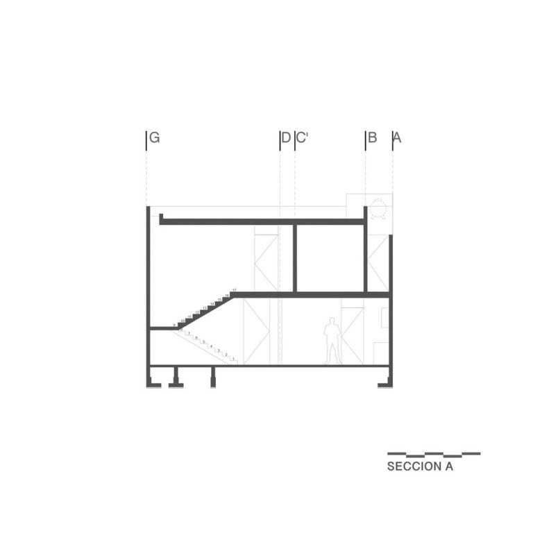 Sección, corte, arquitectónico de Casa San Martín en Querétaro por Toru Arquitectos - Plano Arquitectonico