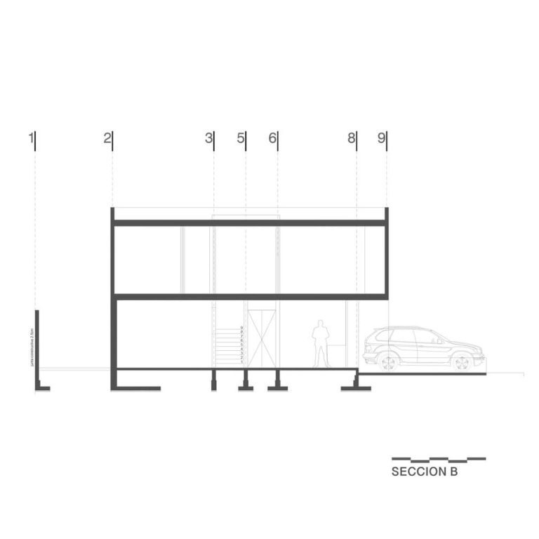 Sección, corte, arquitectónico de Casa San Martín en Querétaro por Toru Arquitectos - Plano Arquitectonico