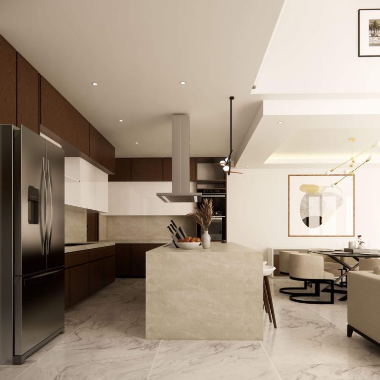 Render, cocina moderna con isla