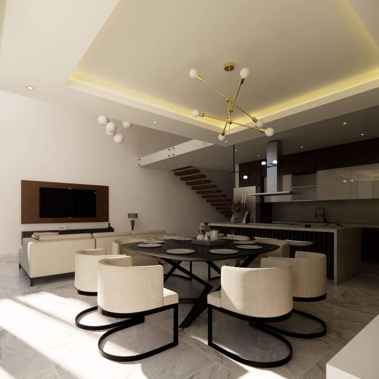 Render, sala comedor con cocina