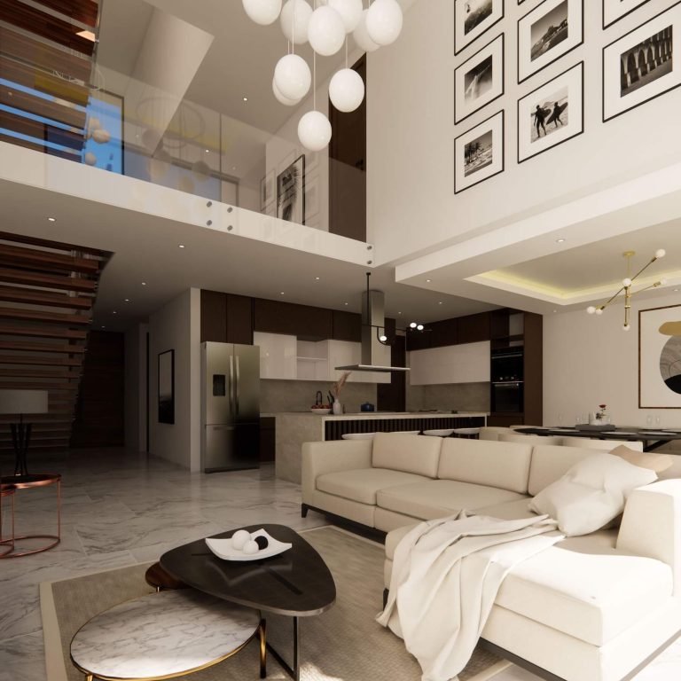 Render, sala doble altura