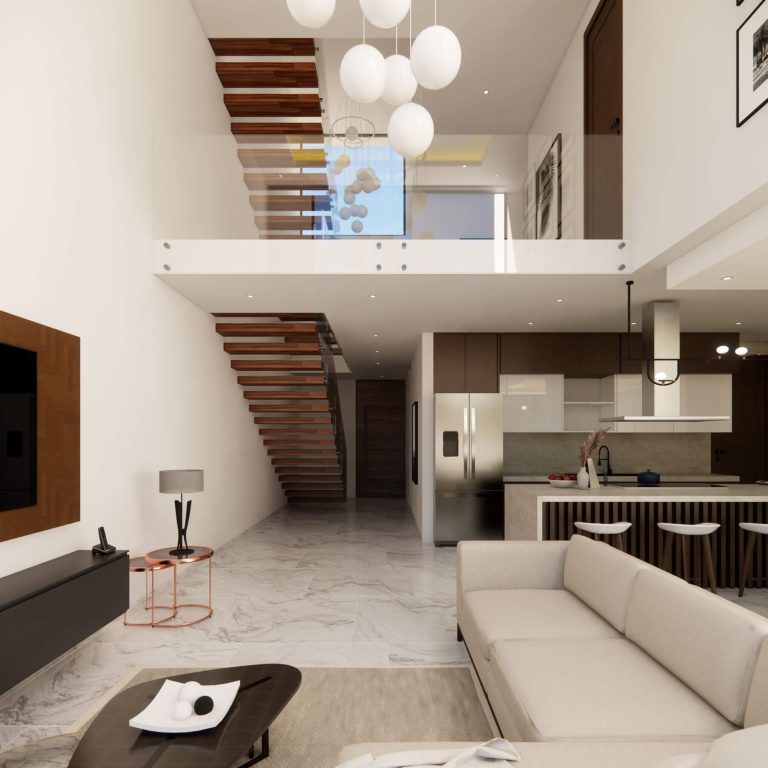 Render, sala doble altura