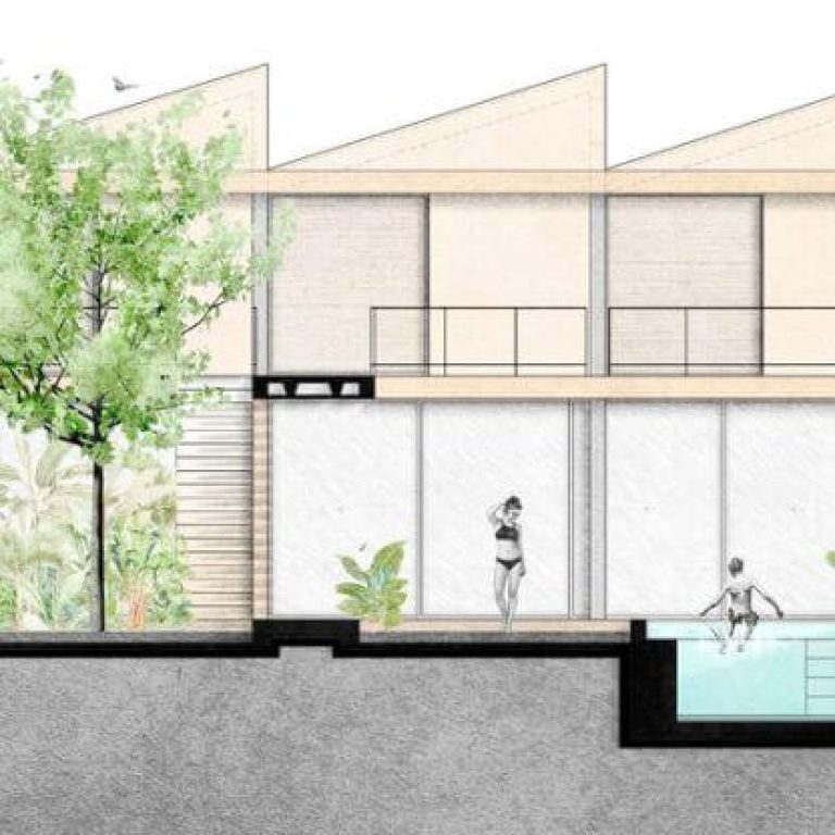Planos de Casa Tres Aguas en Ecuador: Plantas, fachadas y Cortes