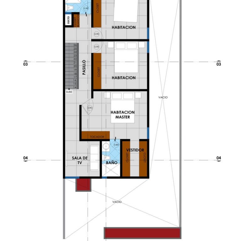 Planta alta Arquitectónica. Casa V8 por Racma Arquitectura en Estado de México