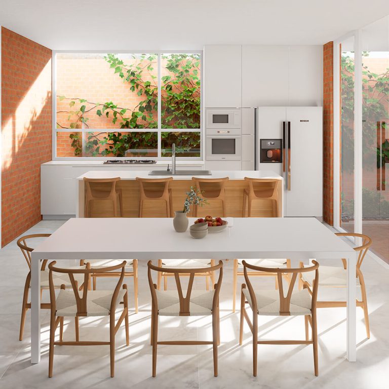 Render interior, comedor, cocina