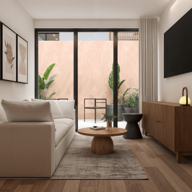 Departamentos del Barro, Render sala de tv, mueble