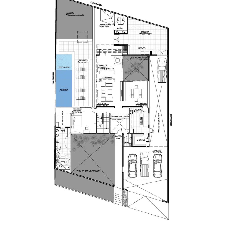 Planta arquitectónica de Render fachada, Residencia EF en Campeche