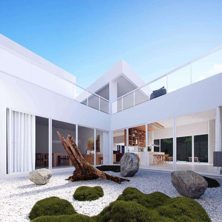 Render patio jardin, Residencia EF en Campeche