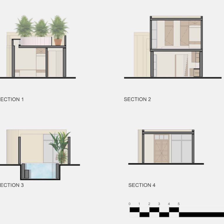 Secciones arquitectónicas de Casa Doble R en Yucatán