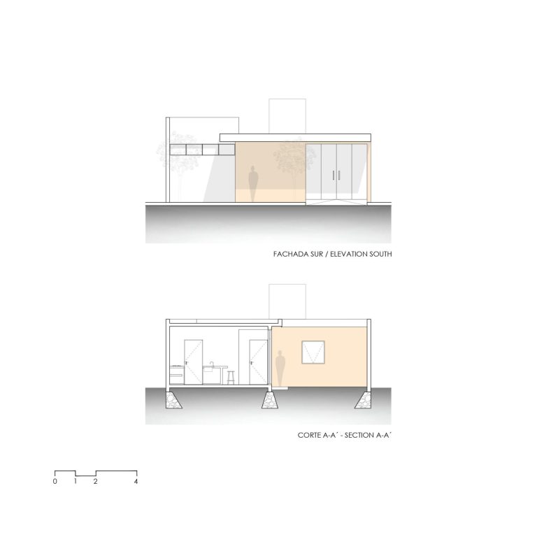 Casa Anel en Guerrero por Fractal arquitectos - Planos arquitectonicos - Sección y fachada