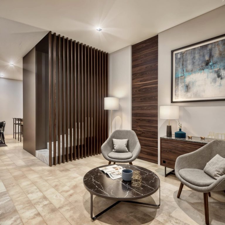 Render, sala, escalera, Town house Montebbello en Yucatán
