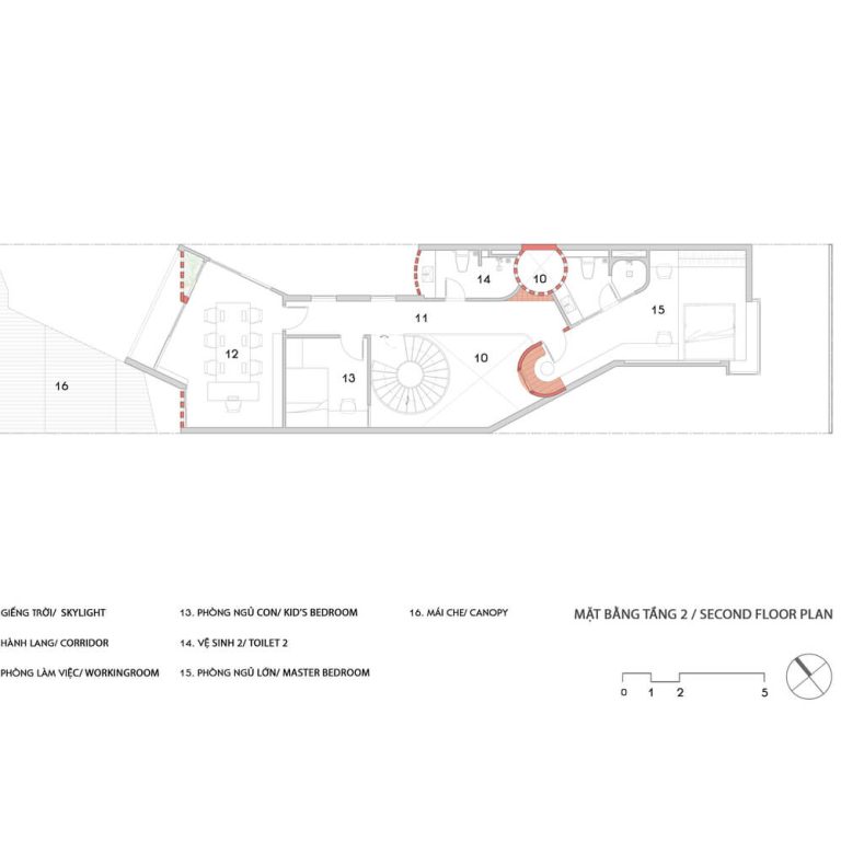 Planta Arquitectónica alta, segundo nivel
